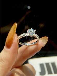 1pc 0.5ct-2ct Classic 6 Claw With Crushed Diamond Design D Color Moissanite Diamond Ring S925 Sterling Silver Ring Ladies Wedding Band Elegant Luxury Jewelry Gift Wedding Anniversary Gift - Silver - View 4