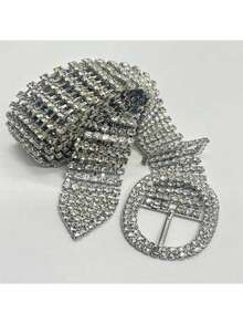 Vintage Silver Waist Belt, 1PC - Full Diamond-Encrusted For High-End Elegant Women, Wonderful Gift For Elegance Lovers, Suitable For Daily Wear, Evening Gatherings & Glamorous Casual, A Thoughtful Present For Women Into Timeless Sparkling Aesthetics