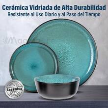 MAGMALIFE Vajilla De Ceramica Moonlight Gres Esmaltado Vitrificado, Set De 12 Piezas, Resistente A Rayaduras, Platos Grandes, Pequeños y Tazones, Para 4 Personas, Apta Lavavajillas Y Microondas - Beis - Ver 3
