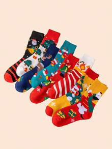 8 Pairs Random Christmas Socks With Cartoon Christmas Elements, Essential Socks For Women In Autumn/Winter - Multicolor - View 3