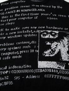 ANDREILEE 秋冬欧美新款男女通用休闲复古抽象字母报纸印花提花针织圆领毛衣 - 黑色 - 查看 5