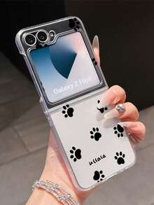1pc Fashionable And Simple PC Material Cute Dog Paw Print Element Folding Phone Case, Can Protect And Prevent Falling: SamsungGalaxy Zflip 3/Zflip 4/Zflip 5/Zflip 6/Zflip 7/OPPO Find N3 Flip/ Razr 50 Ultra/ Razr 60 Ultra/ Razr 60/ Razr 50/XiaomiMIX Flip/Galaxy Z Flip7 FE - Clear - View 14