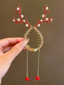 1pc Tear It Off To See The Effect1pc Christmas Fuzzy Antler Snowflake Twist Claw Clips, Women Hair Claw Clips Barrettes, Sparkling Reindeer Claw Clip With Firm Grip, For Thick Hair - Christmas Tassel Hair Accessories Headdress, Birthday Christmas Hair Ornament Gorgeous Antler Hairpin Set In Crystal, Alloy, Large Round Design With Tassels And Faux Pearls, Lovely Style, Suitable For Everyday Wear, Gifts, Travel, Gifts For Women, Hair Stuff, Stocking Stuffers