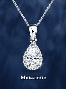 优雅的 1 克拉莫桑石项链，适合女士，925 纯银，时尚经典珠宝，适合日常佩戴和度假，精致的生日礼物，订婚结婚周年生日圣诞节感恩节礼物特殊场合日礼物，闪亮华丽珠宝，毕业季礼物 - 銀色 - 查看 1