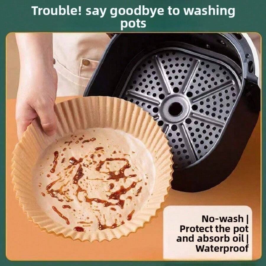 50/100/PCS Air Fryer Liners, Natural Brown Parchment Paper, For Baking, Cooking, Microwavable, Pre-Cut Round & Square Design, Cooking Lifestyle - Kaki-16*4.5CM - Xem 1