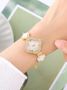 LUCKYFOX 女士精致水钻石英腕表，搭配小巧精致的表盘和纤细的表带，适合日常佩戴和社交场合，是优雅的生日/节日礼物之选。 - 金黃色 - 查看 5