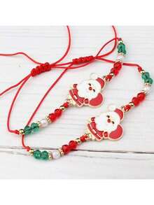 6 Stücke Weihnachts-Element Cartoon süße Armband Set, inklusive Weihnachtsmann, Weihnachtsbaum, Rentier, Schneemann, Glocke, handgemachte Perlenarmreifen, perfekt für Weihnachtsoutfit und Geschenke