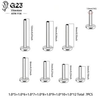 7件套 G23 钛合金螺纹耳骨钉耳软骨耳环耳廓耳环耳屏穿孔饰品精致耳饰套装新品基本配件