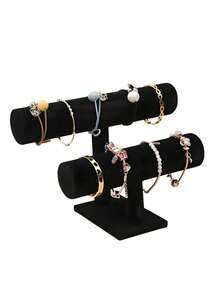 1 pieza Soporte de exhibición de joyería de terciopelo, elegante caja de almacenamiento de joyería, estante de exhibición en forma de T, soporte para relojes y pulseras, soporte para collares y aretes, solución de almacenamiento de moda, organizador de escritorio, para exhibición y almacenamiento - Estante de accesorios con estilo, adecuado para almacenamiento de mujeres, artículos esenciales de viaje, regreso a la escuela - Multicolor - Ver 11
