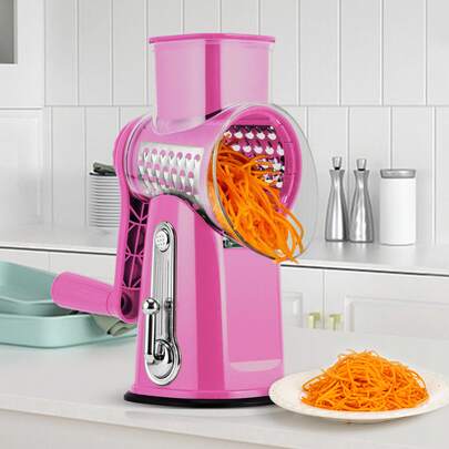 Pukomc Cheese And Vegetable Grater With Handle, Rotary Grater And Slicer With Replaceable Blades, Enhanced Suction Base, Easy To Clean, Comes With Blade Storage Box, Kitchen Chopper For Grating Cheese, Vegetables, And Nuts.