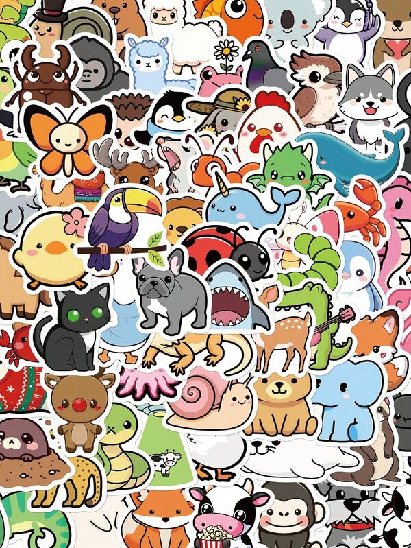 100 piezas de pegatinas de animales de dibujos animados lindos, con una variedad de animales de dibujos animados. Son excelentes regalos de vuelta a la escuela y son perfectos para decoración DIY en botellas de agua, diarios, patinetas, cascos, estuches, mochilas escolares y álbumes de recortes.