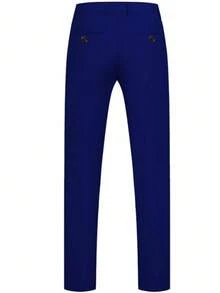 SuitGent 三件套男士高品质商务西装，纯色新郎婚礼礼服，修身休闲西装外套和裤子套装，春季款 - 藏蓝色 - 查看 6