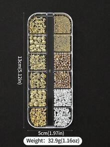 12 Grids Half Round Gold+Silver Pearls Nail Charms Metallic Flat-Back Beads Ball Mixed Size Nail Pearls Nail Gems Nail Supplies Nails - 彩色 - 查看 7