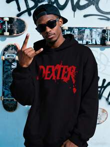 Graffiti FontPatterned Men's Hoodies, Printed Hoodies, Fashionable Wear, Casual And Versatile Tops For Autumn And Winter, Men's Casual And Comfortable Hoodies, Fashionable Long-Sleeved Hooded Sweatshirts - 黑色 - 查看 1