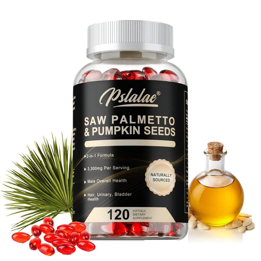 PSLALAE Aceite De Semilla De Calabaza Y Saw Palmetto 2 En 1: Favorece La Salud Del Tracto Urinario Y La Vejiga, Y Mantiene Una Vitalidad Saludable - 120 Unidades - 120 cápsulas - Ver 1
