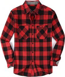 Mens Flannel Shirt Long Sleeve Button Down Plaid Flannel Shirt - Vải nỉ đỏ - Xem 7