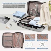 NEW YORK XPRESS 20in 24in 28in Expandable Luggage PC+ABS Hardshell Suicase W/TSA LOCK & Spinner Wheels,Carry On Travel Luggage For Men Women,24"/28" Checked Suitcase - 白色 - 查看 6
