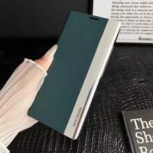 غطاء جلدي قابل للطي مع حامل لهواتف سامسونج جالكسي S8/S9/S10/S20/S21/S22/S23/S24/S25 بلس/ألترا/FE، غطاء هاتف محمي كامل للأعمال مقاوم للصدمات، مضاد للبصمات، غطاء هاتف من جلد اصطناعي بملمس الليتشي