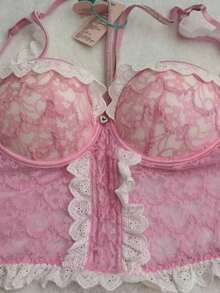 Sexy Pink Lace Vest With Bib For Women, Sleeveless Bodysuit With A Flattering Back For Sensual Gals