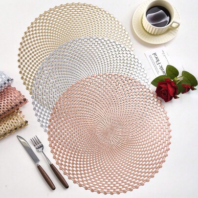 1pc Lace Edged Round PVC Placemat, Hollow Polka Dot Heat Insulation Dining Table Mat