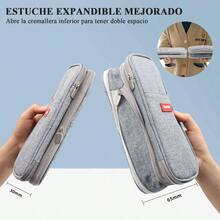Estuche para Lpices de Capacidad, Lapicera Organizador Expandible, Bolsa de Utiles Oficina, Estucheras Lapiceras Aesthetic para Plumones y Colores, Papelera con Cremallera Gris - Gris - Ver 3