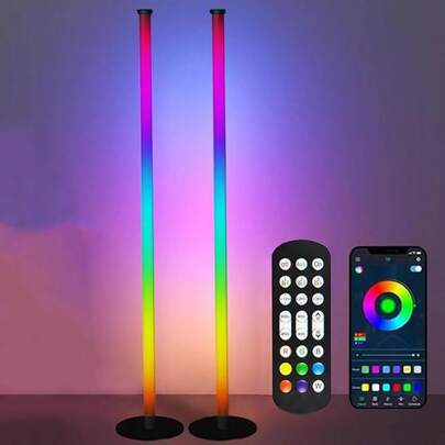 WAYAMY RGB Lampara de Piso Ajustable y Decolorada, Lámpara pie para Salón Inteligente con Control Remoto,Lámpara de pie 2 en 1 RGB de 1.2 metros