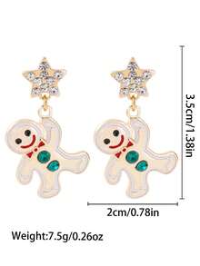 2pcs/Set Rhinestone Santa Claus, Christmas Tree, Reindeer Stemware, Gingerbread Man, Bowknot , Gold Pendant Earrings, Christmas Gift