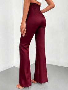 Women's Solid Color Casual Elegant High Waist Straight Leg Pants, Suitable For Daily Wear, Office Commute, Home, Dates, Small Parties, Light Social Occasions, Autumn - Burgundy - View 4