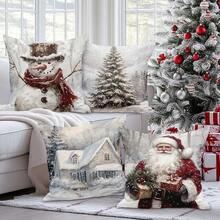 Lanpn - Juego de 4 fundas de almohada de Navidad de 14 x 14 pulgadas, fundas de almohada de felpa para árbol de Navidad, muñeco de nieve de Claus, fundas de almohada decorativas para decoración de - 36 x 36 cm (Paquete de 4) - Ver 6
