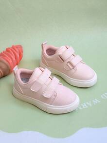 1 Paar rosa PU einfarbige Baby Sportschuhe mit Klettverschluss, modisch, bequem, rutschfest, langanhaltend, leicht, atmungsaktiv, Lauflernschuhe, geeignet für den täglichen Gebrauch