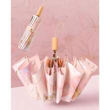 Meichoon UPF50+ - Paraguas con proteccin mejorado, fibra de vidrio de doble hueso grueso, elegante y duradero, 16 huesos, resistente al viento, compacto para viaje, sombrilla de sol y - A - Ver 9