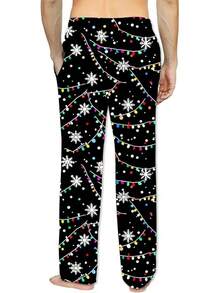 Mens Pajama Pants Christmas Halloween Sleepwear Lounge Pjs Pants With Pocketshalloween - Bông tuyết dây nhẹ - Xem 2
