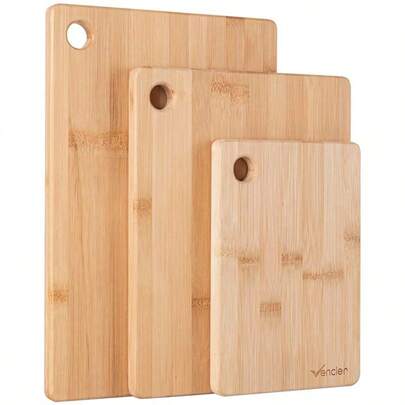 Vencier High-Quality Thick Wooden Cutting Boards Set - Perfect For Meat Carving, Vegetable And Bread Cutting - Bamboo Chopping Board Ensemble