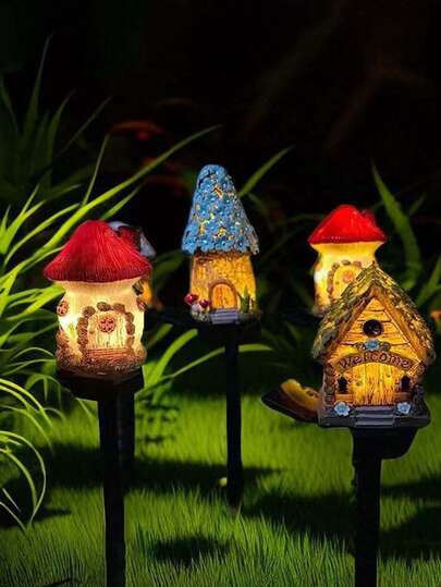 1PC Outdoor Garden Mushroom Lamp Fairy House Solar Decorative Light, Cute Home Statue LED Path Light For Holiday Decor, Christmas, Halloween, Commercial Lighting, Street Lamp, Suitable For Garden, Lawn, Walkway, Terrace, Backyard, Plants