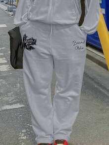 Outdoor Casual Pants, Solid Color With Pockets, Loose Fit Straight Leg Trousers