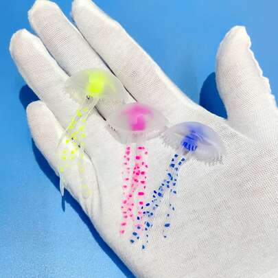 6/3 piezas Mini decoraciones de acuario con medusas artificiales - Figuras realistas de medusas que brillan en la oscuridad con tentáculos de colores, sin electricidad para acuarios de agua dulce y salada, accesorios de paisajismo para acuarios