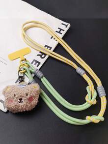 Correa de cordón ajustable con oso de peluche lindo y de dibujos animados, soporte para teléfono cruzado largo tipo collar