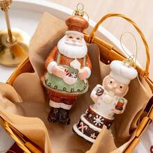 Adorno colgante de árbol de Navidad, diseño creativo de hombre de jengibre de color galleta antigua (1 pieza) - Hombre de jengibre marrón - Ver 4