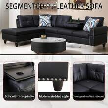 Black 97"W Modern L-Shaped Sectional Sofa Set, Synthetic Leather Left-Facing Chaise Lounge Corner Couch, Tool-Free Assembly Modular Sleeper Sofa, Space Saving Multi-Functional Living Room Furniture For Apartments And Offices - màu đen - Xem 3