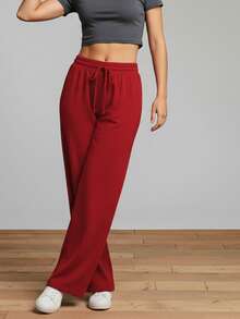 Modern Chic Plain Wide Leg Sweatpants With A Comfortable Structured Fit - Đỏ - Xem 4