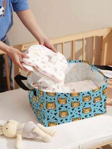 1 Stück Cartoon Tiger Kopf bedruckter offener Aufbewahrungskorb, multifunktionaler Aufbewahrungskorb mit Griff, Geschenk für Feiertage, Muttertags-/Vatertags-Geschenk, Aufbewahrung von Babybedarf, Windeln, Alltagsorganizer für Wohnzimmer, Badezimmer, Küche, faltbare Kleideraufbewahrung, süß und leicht, geeignet für Zuhause, Kinder, Kinderzimmer