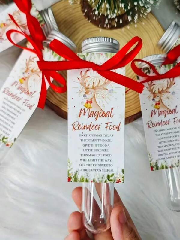 1/5 Pcs Magical Reindeer Food Set, 1.35oz Test Tube With Red Ribbon, Christmas Eve Party Favors, Festive Holiday Gift Boxes, No Food Included, Plastic, Christmas Tradition