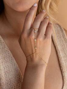 Ladies' Thin Gold Bracelet, 14K Gold-Plated Ring Chain, Rhinestone Beaded And Prong-Set Diamond Bracelet, Stylish And Simple Accessories, Mother's Day Gift For Mom, Adjustable