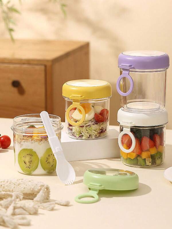 1 pièce Tasse de petit-déjeuner avec cuillère, Tasse à yaourt parfait avec couvercle - Tasse de petit-déjeuner résistante aux hautes températures, Contenant à yaourt, Tasse à avoine portable avec couvercle et cuillère, Tasse à céréales, Boîte de conservation réutilisable pour avoine, yaourt, salade, milkshake, fruits.