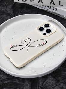 A Personalized Love Pattern Customized White Anti Drip Imitation Leather Phone Case With Names And Text For Couples, Families, Friends, Pets, And Children, Suitable As A Gift For Friends. Compatible With IPhone 11/12/13/14/15/16/16plus/16pro/16promax/16e/17/Air/17pro/17promax And Other Models. Fashionable And Colorful, Retro And Cute