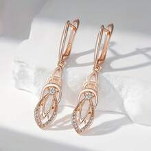 A Pair Of Long Bohemian Style Earrings With Inlaid Round Synthetic Zirconia, Perfect For Parties, Banquets, And Weddings - Rượu sâm panh vàng - Xem 6