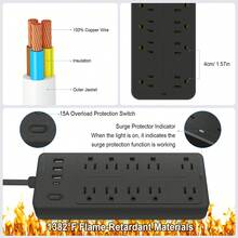 Surge Protector Power Strip With Multiple Outlets, Overload Protection, 10 Outlets With 1 USB C And 3 USB Ports, 3.94 Ft Power Cord - US B Type Plug(110-127V) - View 8
