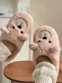 Damskie, jednokolorowe, swobodne, pluszowe kapcie wsuwane z futerkowym wykończeniem, wygodne, domowe ubranie na jesień/zimę