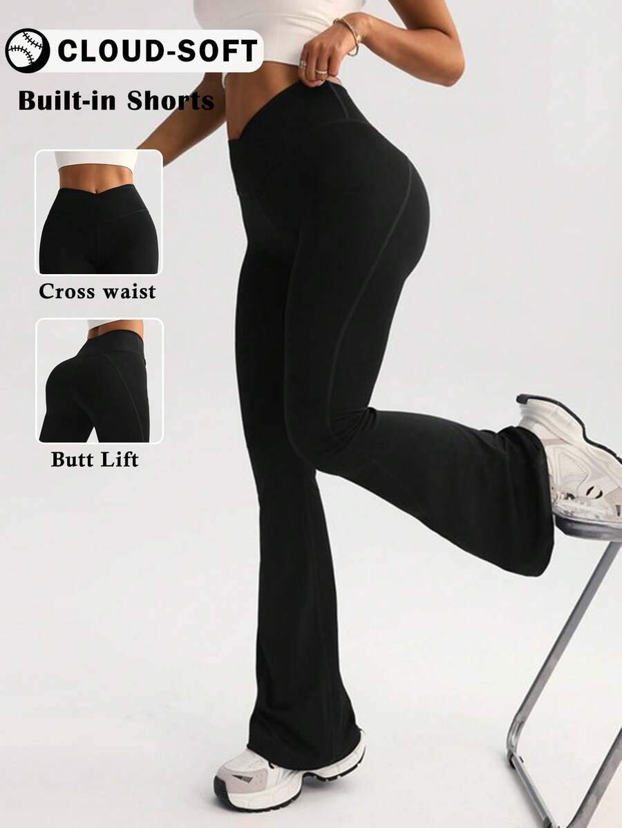 FWH Hochsitzende Bauchkontrolle nahtlose lässige bequeme Po-hebende Pfirsich-Booty Bein-verlängernde Design Grundlegende vielseitige Fitness elegante Mode Kreuz-Taille Bein-verlängernde dehnbare schlankmachende weite Yoga ausgestellte Hose Leggings