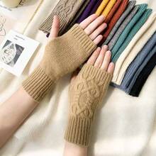 Knitted Gloves Touch Screen Twist Knot Short Wrist Cover Autumn And Winter New Women's Warm Fashion Fake Sleeve Dew Finger Gloves